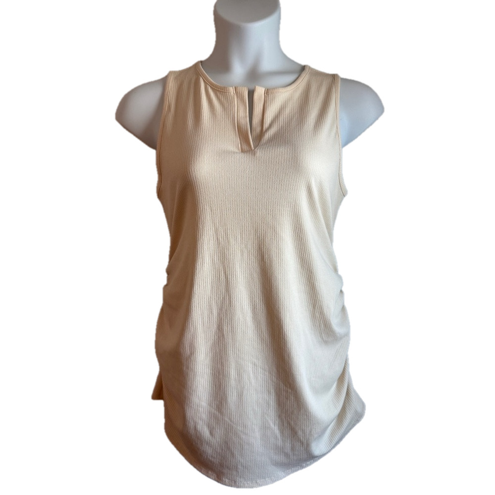 Isabel Maternity Ivory Ribbed Henley Tank Top Size Large NWT SKU0142